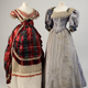Evening dresses worn by Alexandra, then Princess of Wales; left, tartan silk by Madame Elise about 1870; right, lilac silk by Morin Blossier about 1893.
